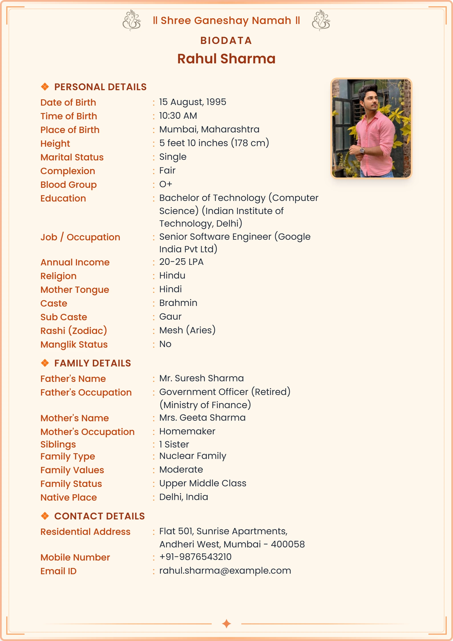 Wedding biodata format for boy sample 1